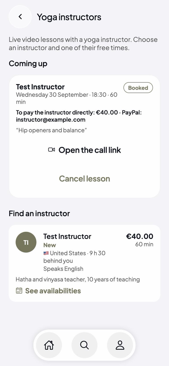 Yoga instructors and a booked live lesson